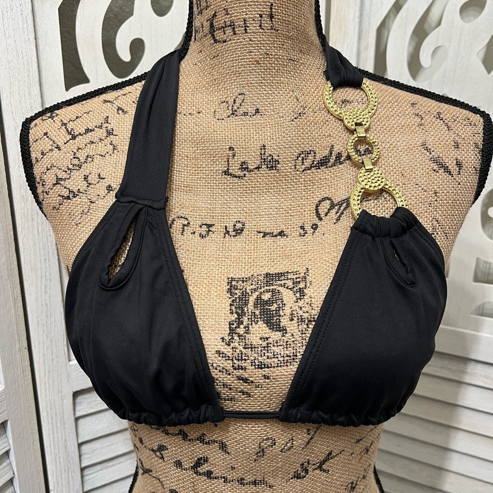 Black Bikini Top with Gold Hardware